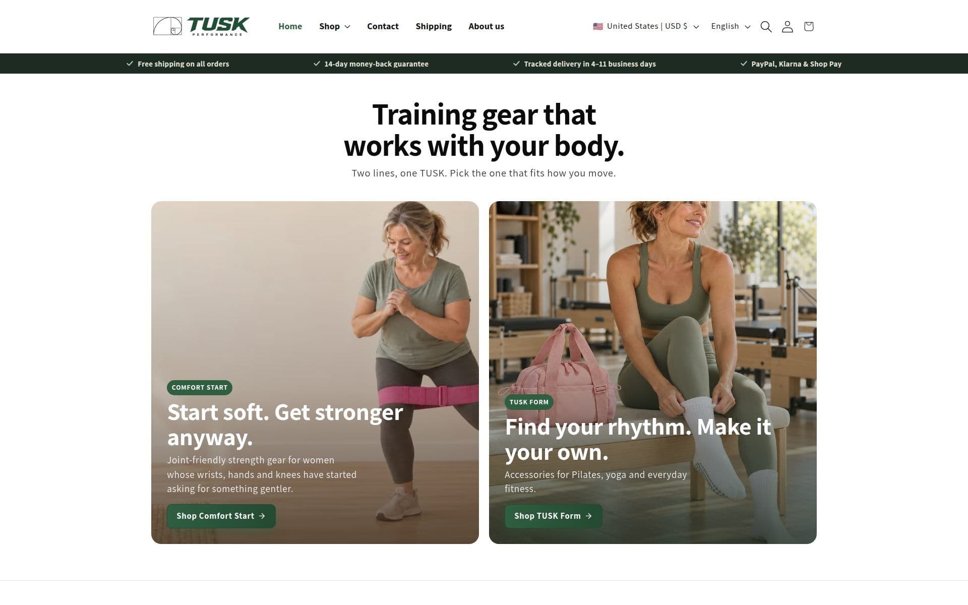TUSK Performance, shopify store for sports and fitness